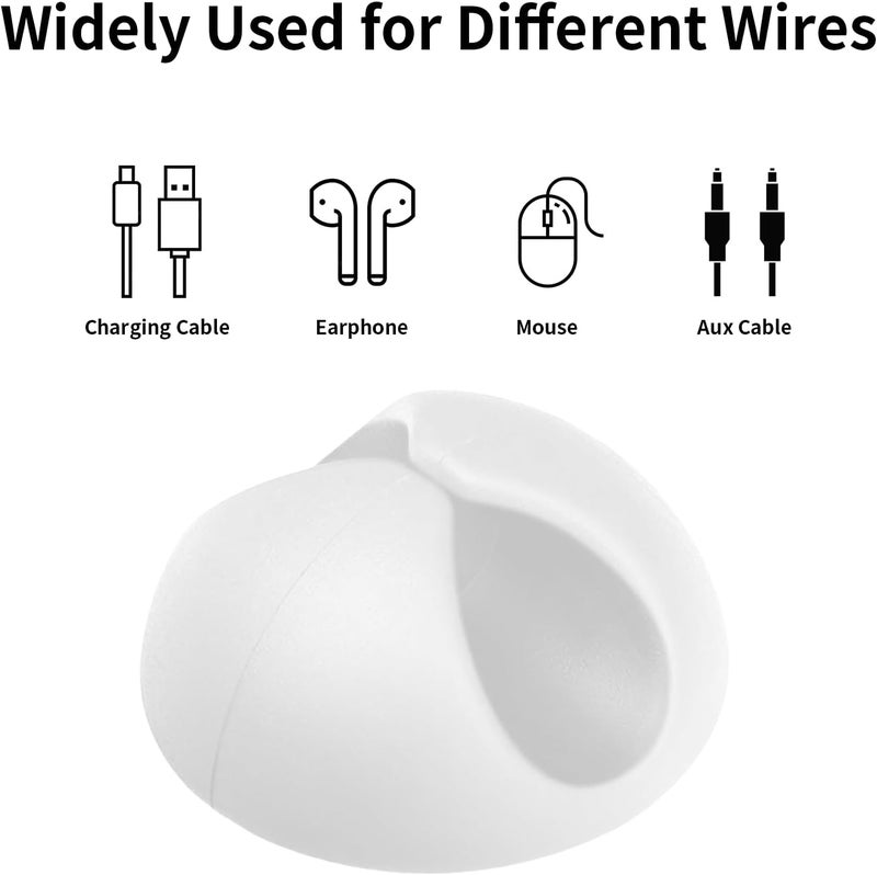 Flezoo Cord Holder Cable Clips, 12PCS White Adhesive Cord Organizer Charger Holder Wire Management Keeper for Nightstand, Desk, Office or Mouse - Image 3